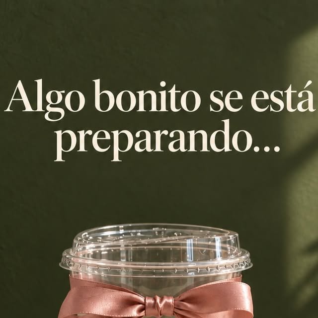Vaso con moño rosa frente a una pared verde: «Algo bonito se está preparando»