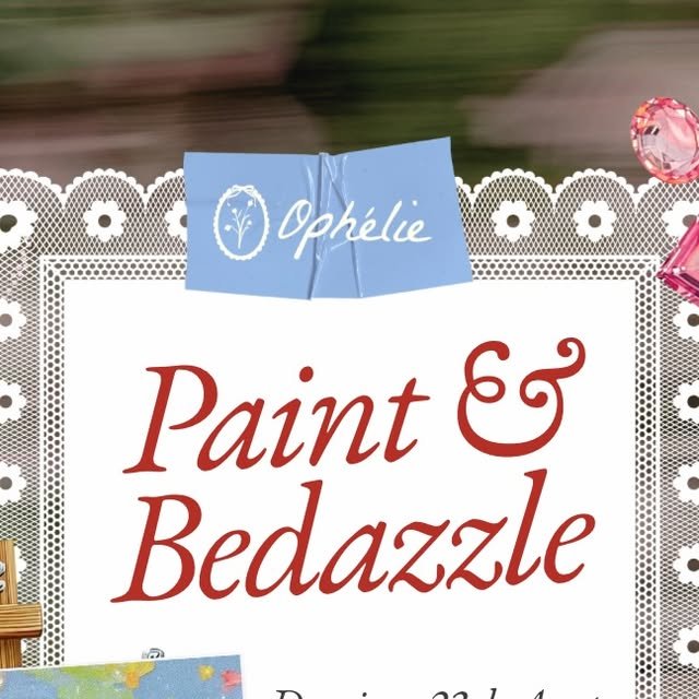 Cartel del taller Paint and Bedazzle de Ophélie en Bosco Café