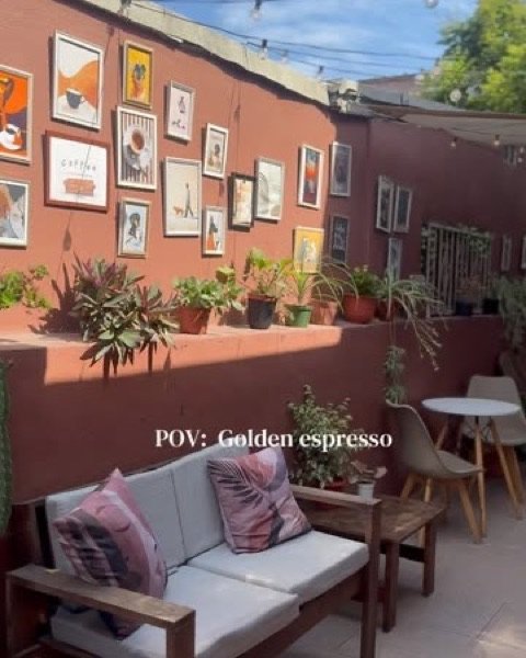 La terraza con cuadros de perros y sillones