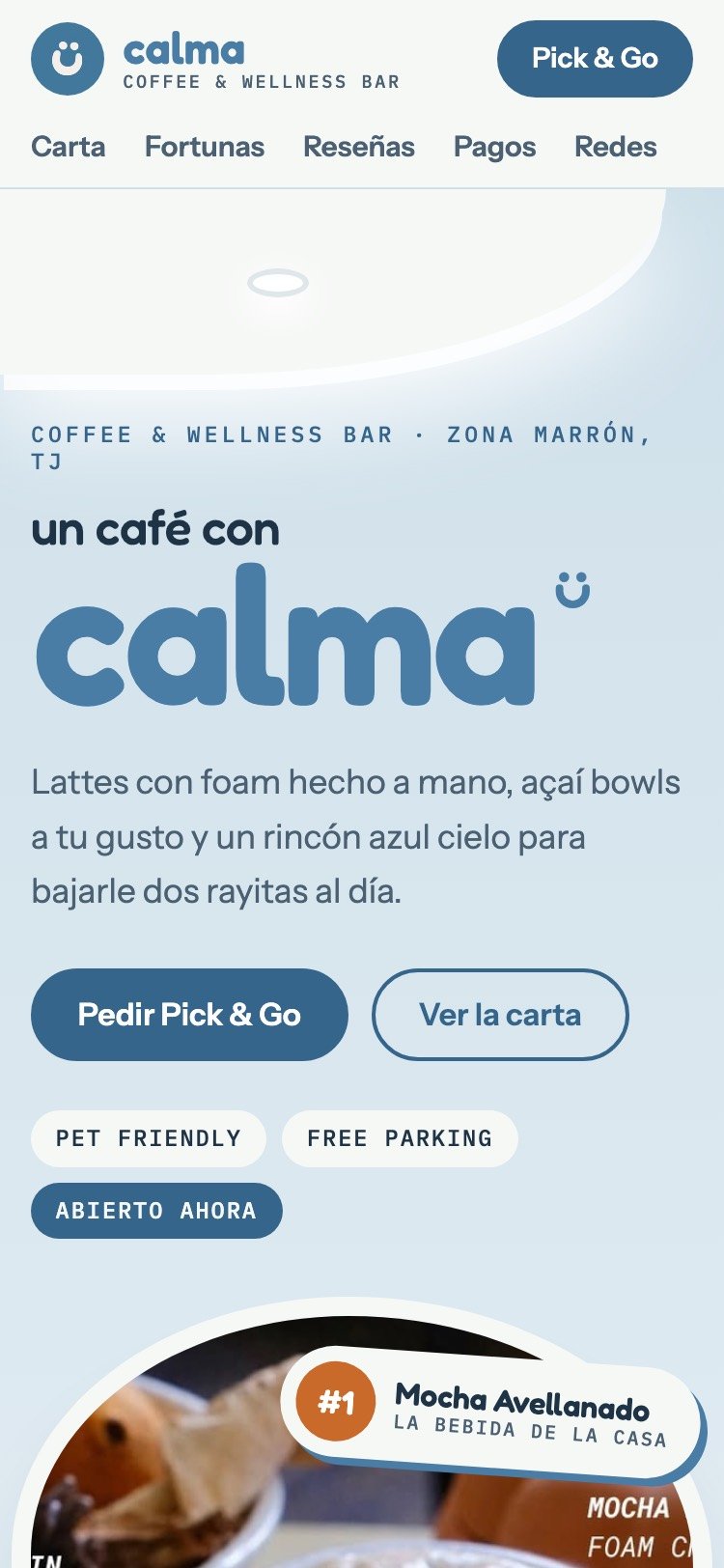 Sitio de Calma Coffee & Wellness Bar en celular