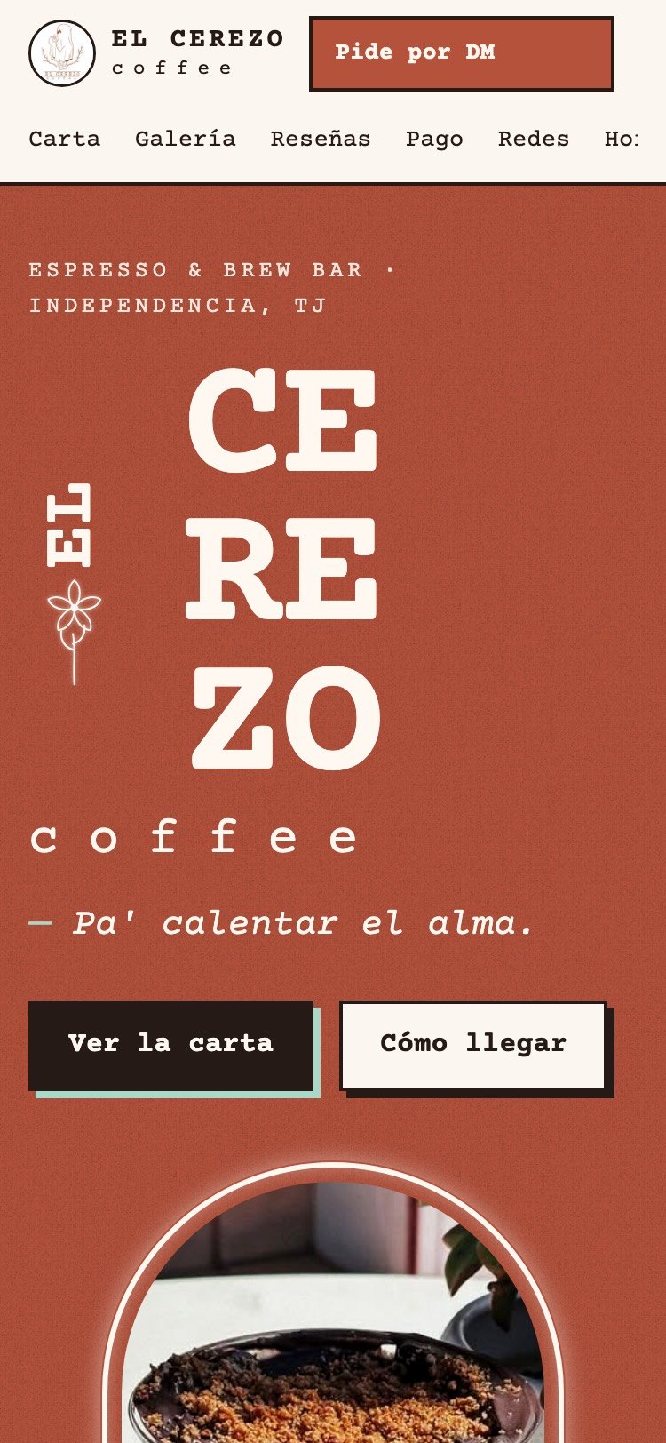 Sitio de El Cerezo Coffee en celular