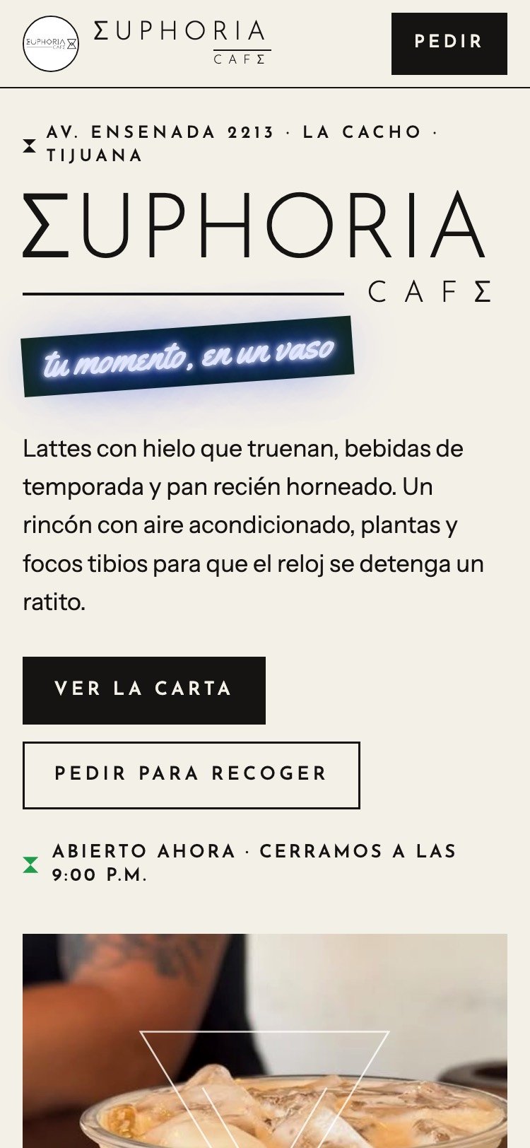 Sitio de Euphoria Café en celular