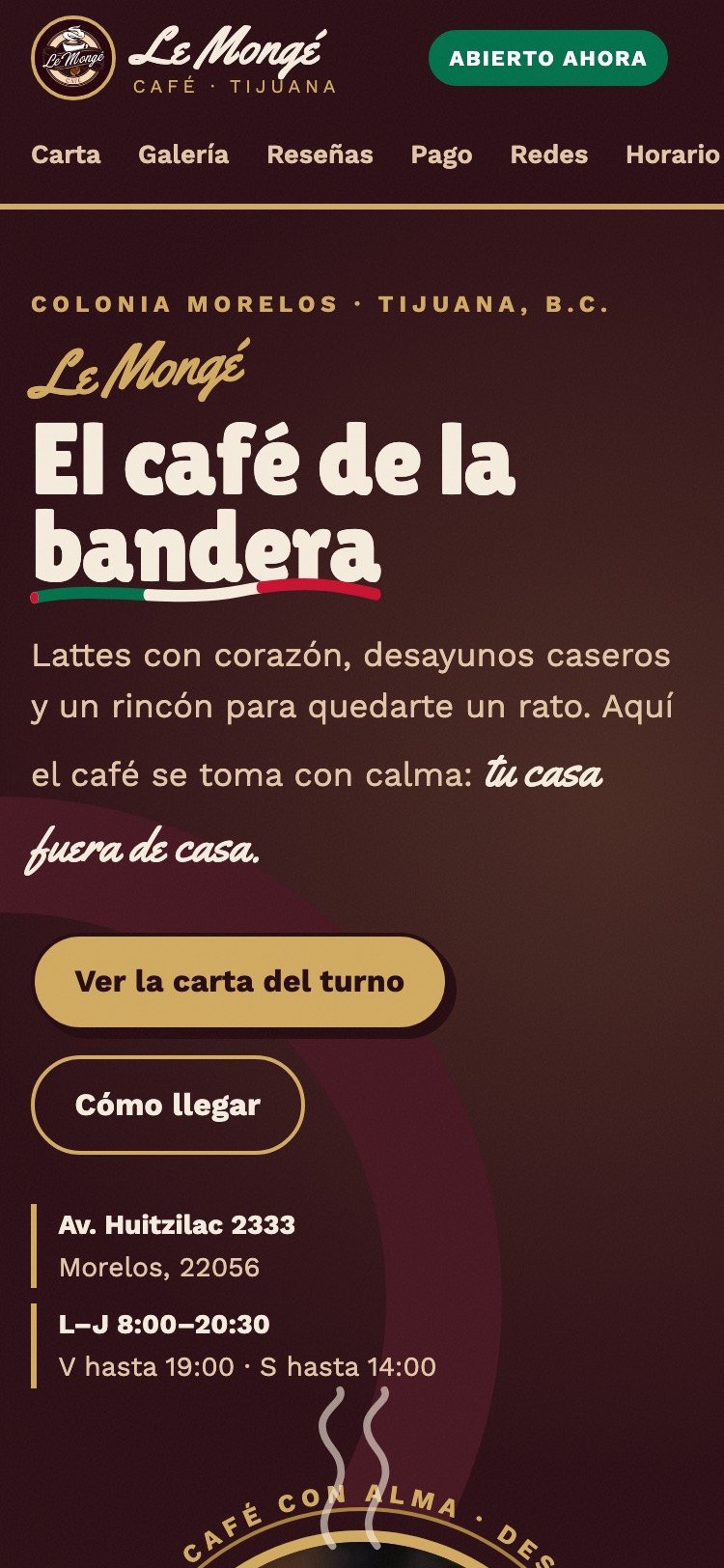 Sitio de Le Mongé Café en celular