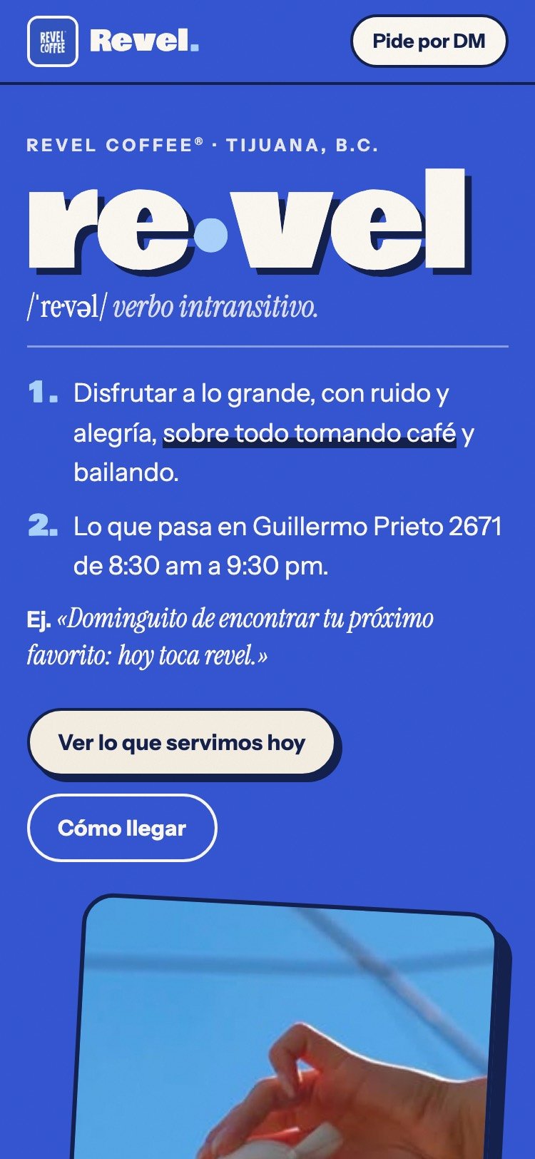 Sitio de Revel Coffee en celular