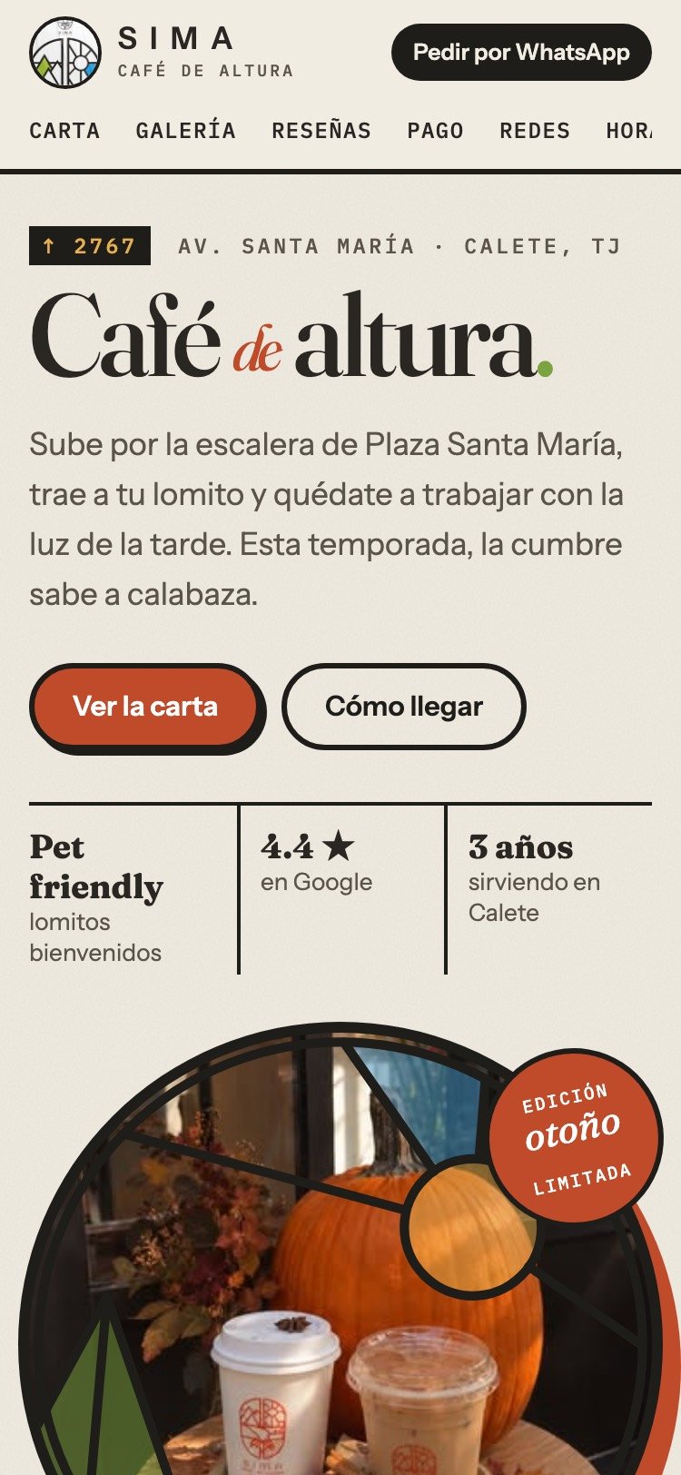 Sitio de Sima Café en celular