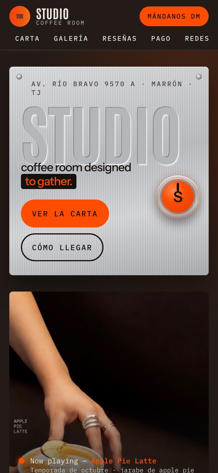 Sitio de STUDIO Coffee Room en celular