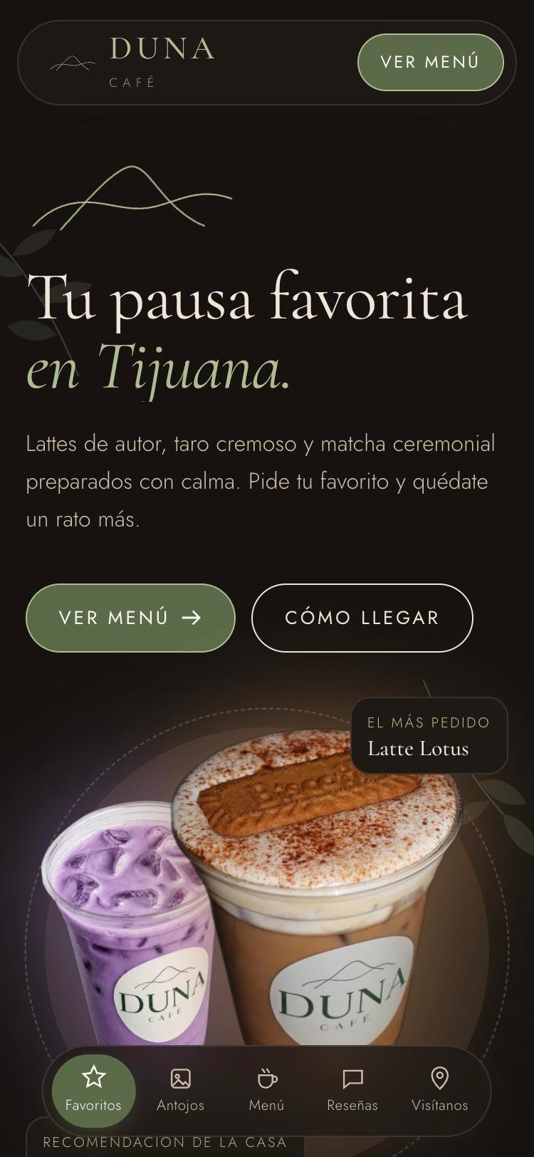 Sitio de Duna Café en celular