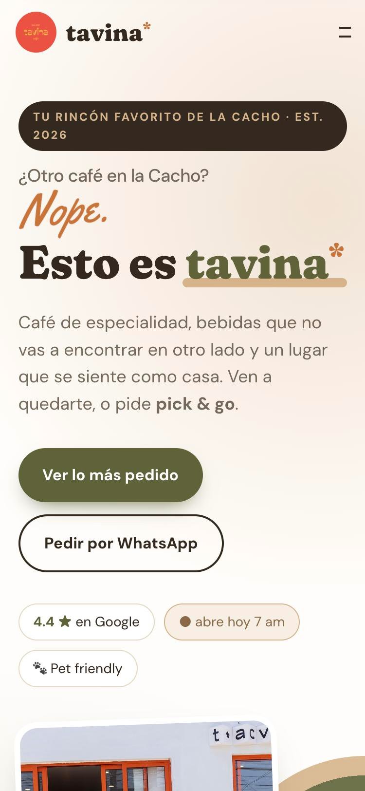 Sitio de Tavina Café en celular