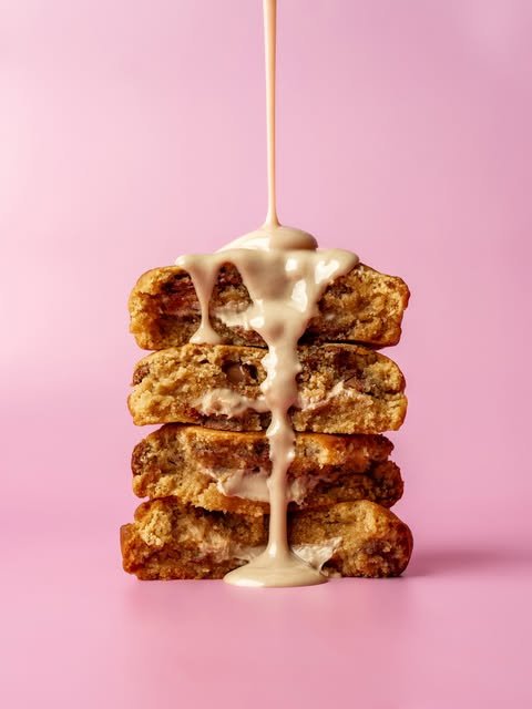 Stack of Brooki cookies drizzled with sauce